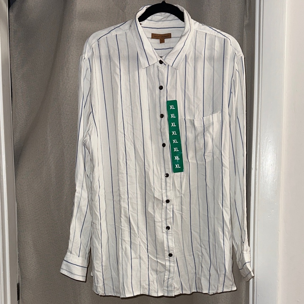 JACHS Girlfriend White and Blue Striped Button Down Shirt